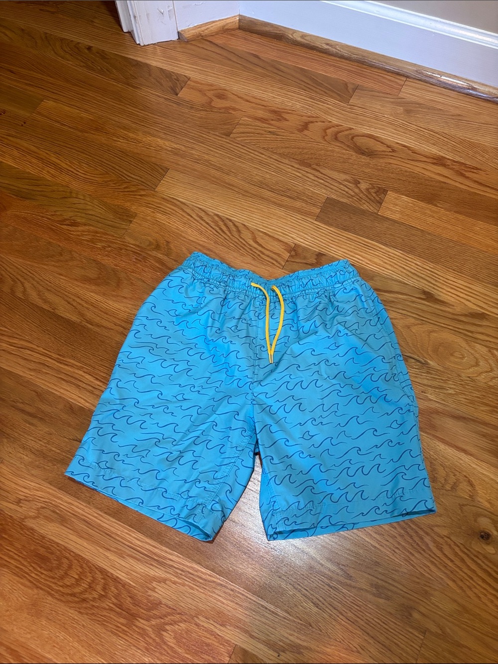 Crewcuts Light Blue Wave-Pattern Swim Trunks with White Liner - boys size 12